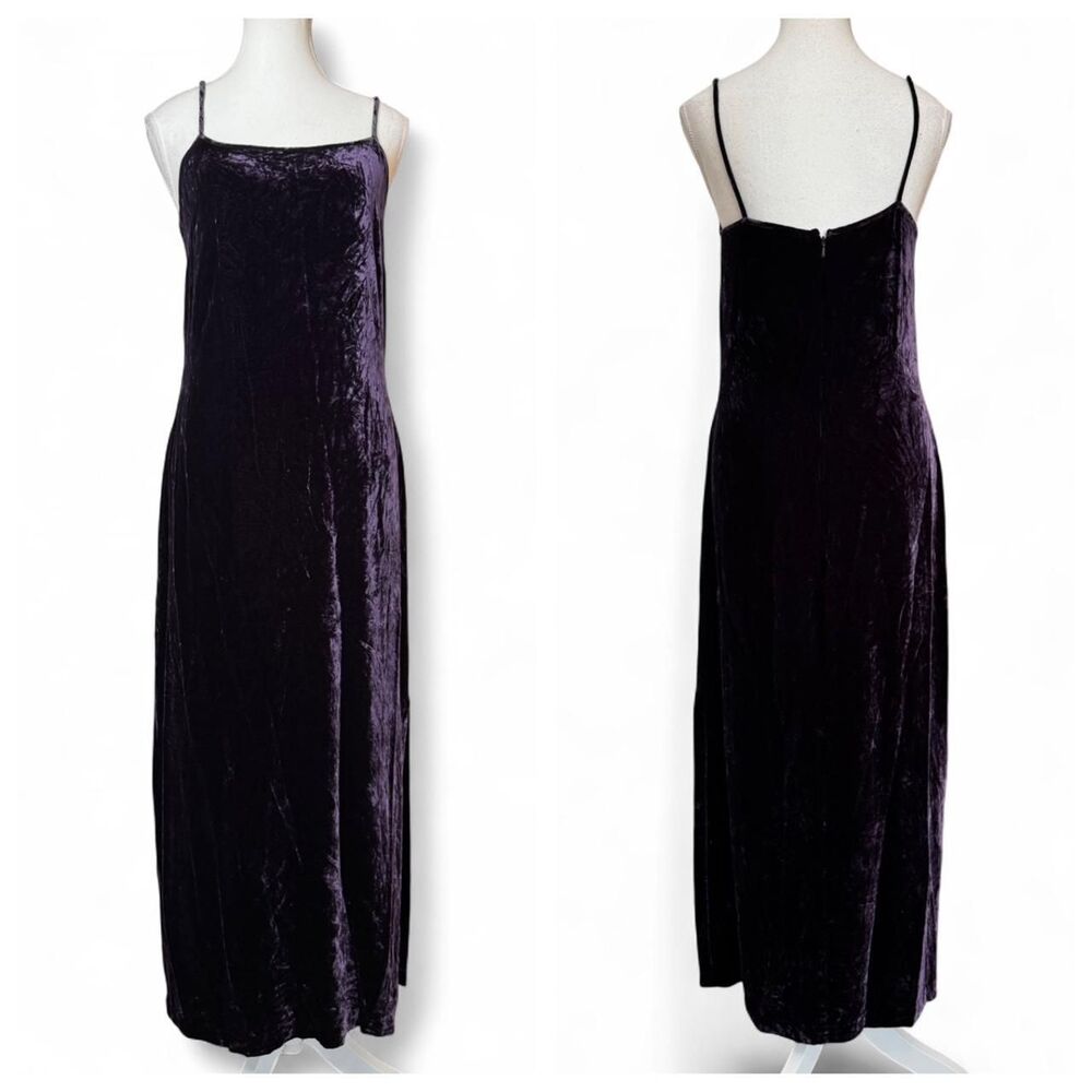 Vintage 90s Y2K Express Women's Purple Crushed Velvet Whimsigoth Midi Slip Dress